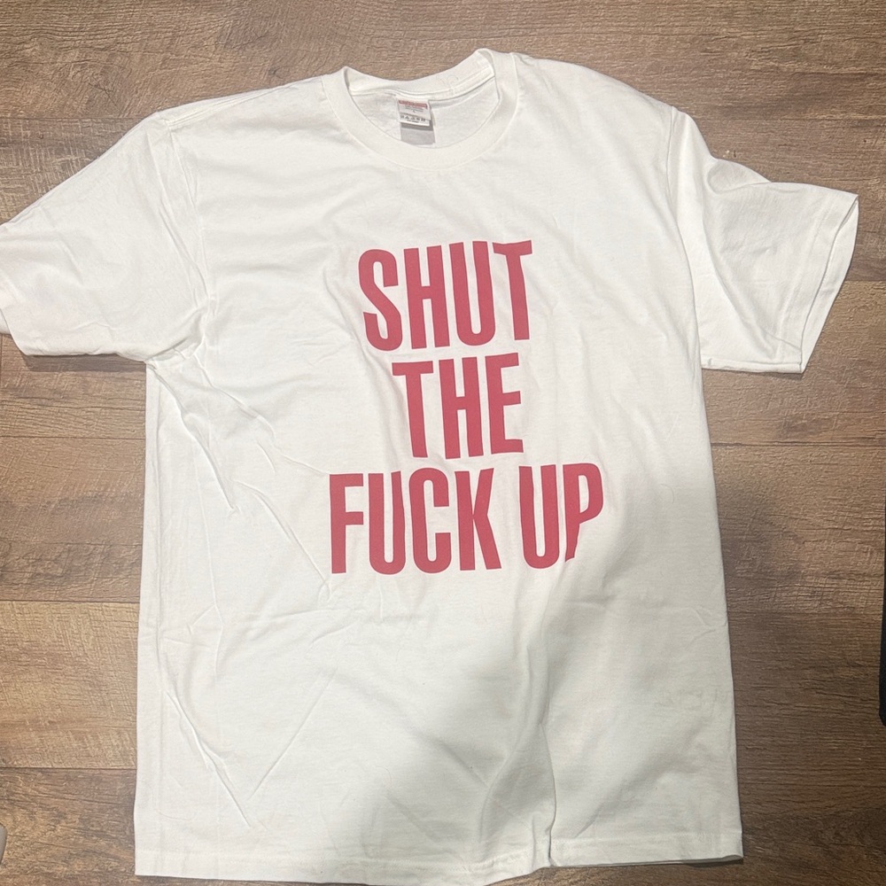 NWT SUPREME Real White Tee with Bold Red Text